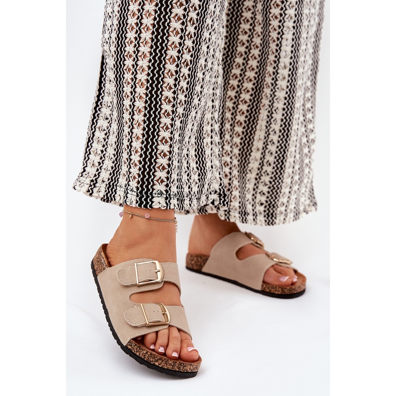 Ženski okretni lepci na plutanoj platformi sa zlatnim stezaljkama bež 2