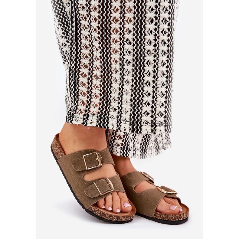 Ženski prelepozi na plutaj platformi sa zlatnim kopčama zeleni zelena 1