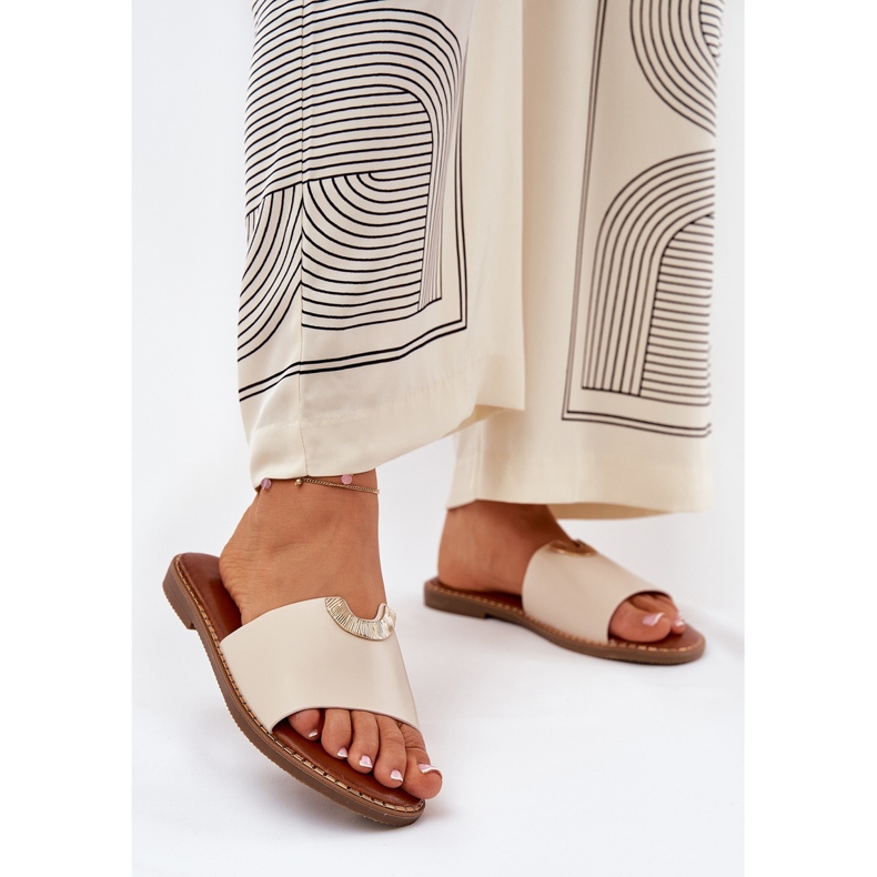 Eko kožne ženske papuče s ukrasnim detaljima bež 2