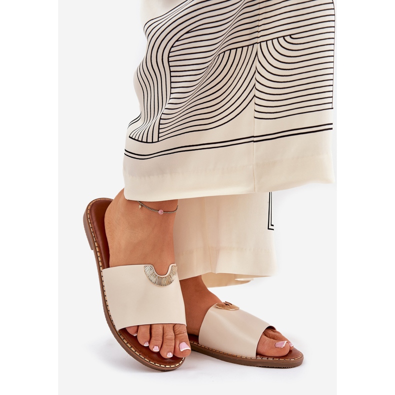 Eko kožne ženske papuče s ukrasnim detaljima bež 1