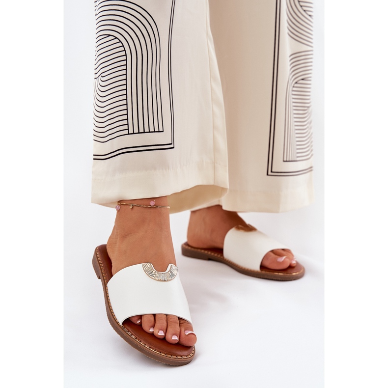 Eko kožne ženske papuče s ukrasnim bijelim detaljima bijela 2