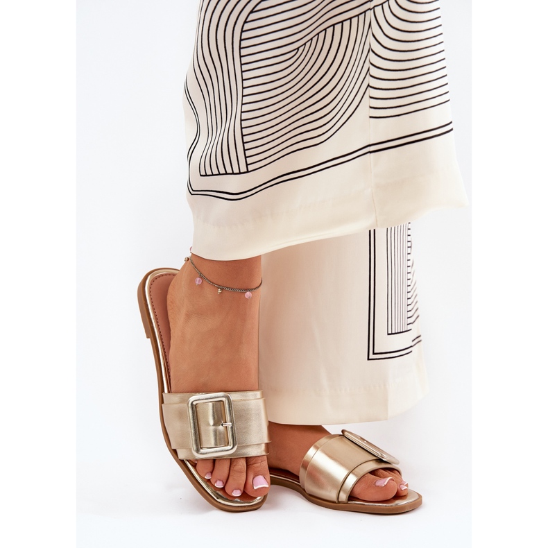 Ravne eko kože ženske papuče sa zlatnom kopčom zlatni 2