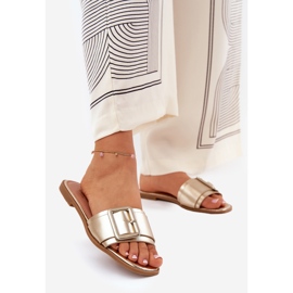 Ravne eko kože ženske papuče sa zlatnom kopčom zlatni 1