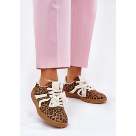 Niske ženske tenisice s čipkastim leopardovim tiskom smeđe boje smeđa 2