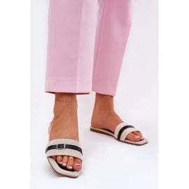 Ravne ženske letilice s bež-crnim remenom i kopčom 2