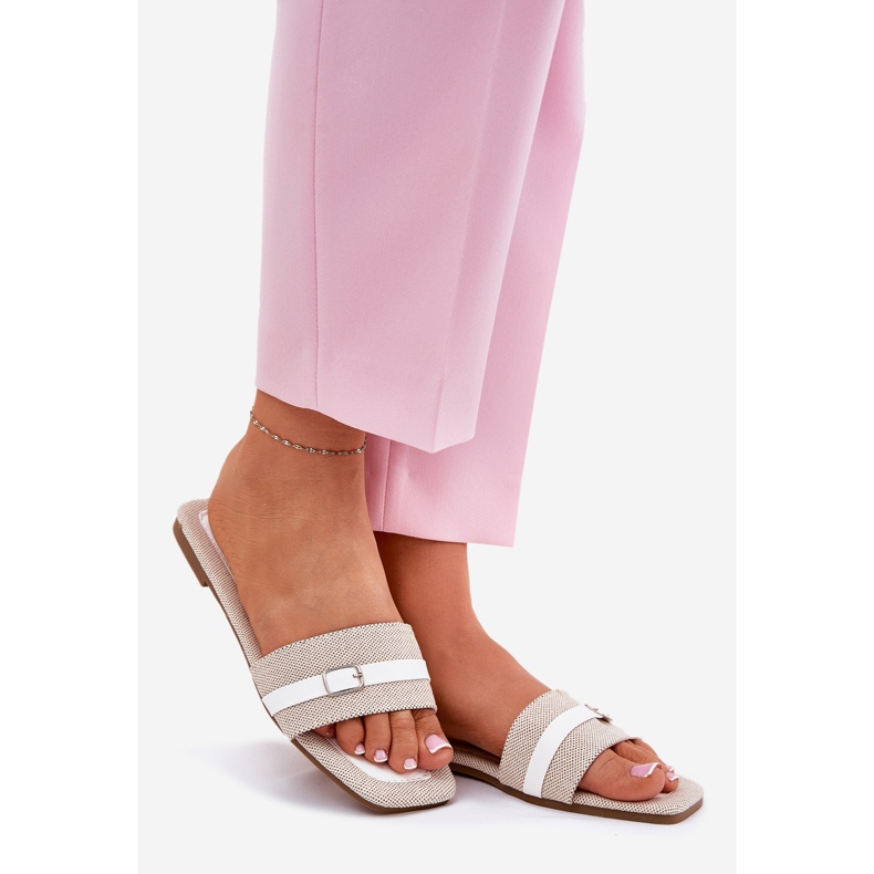 Ravne ženske letilice s bež-bijelim pojasom i kopčom 1