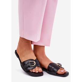 Flat Women's Flip Plops sa zlatnom stezaljkom crnom crna 1