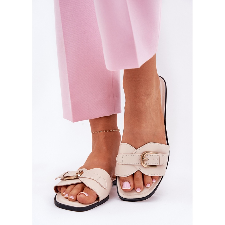 Ravne ženske flip jarke sa zlatnom bež stezaljkom 2