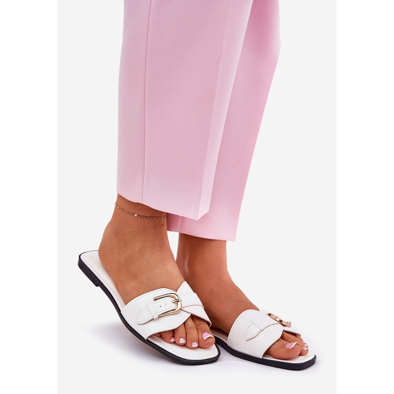 Ravne ženske flip jarke sa zlatnom kopčom bijelom bijela 1