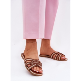 Ravne ženske flip jarke s isprepletenim smeđim prugama smeđa 2