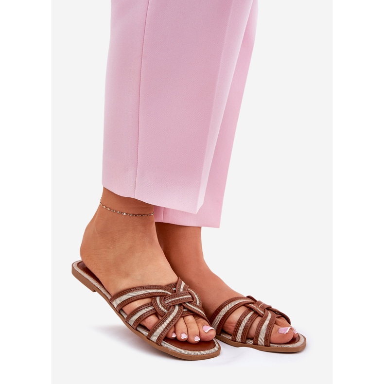 Ravne ženske flip jarke s isprepletenim smeđim prugama smeđa 1