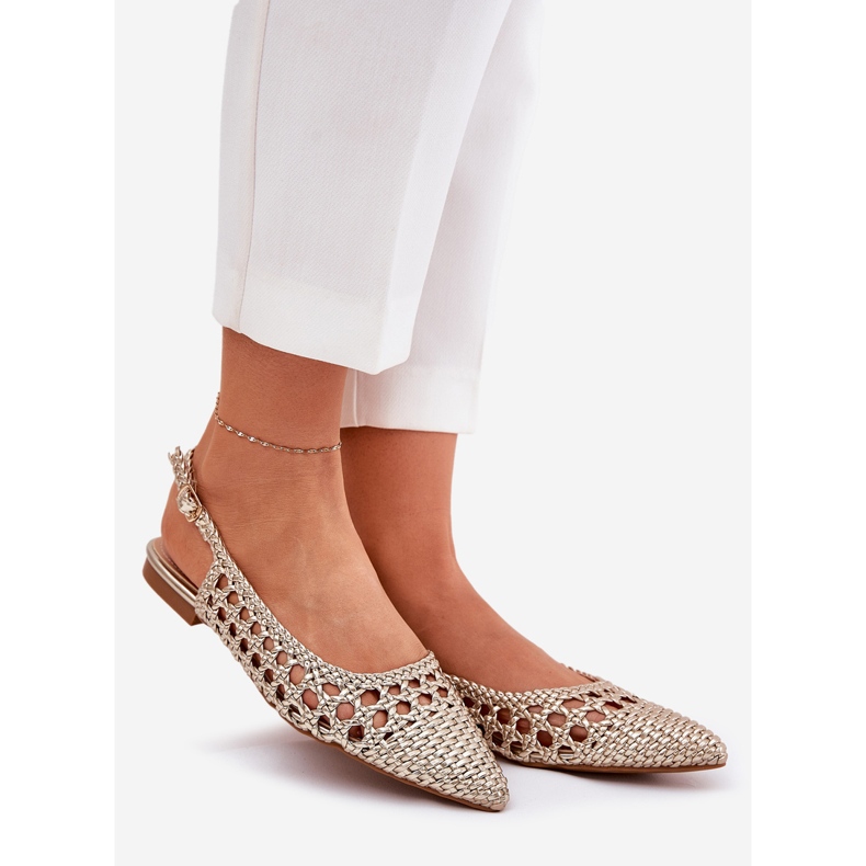 Sandale s pletenom i šiljastim nožnim prstima zlato zlatni 1