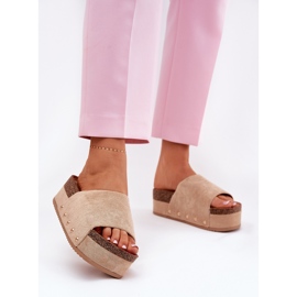 Ženske papuče na ogromnoj platformi Eco Suede kaki bež 2