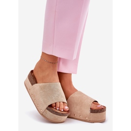 Ženske papuče na ogromnoj platformi Eco Suede kaki bež 1
