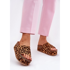 Ženski klip na ogromnoj platformi Eco suede leopard tisak smeđe boje smeđa 2
