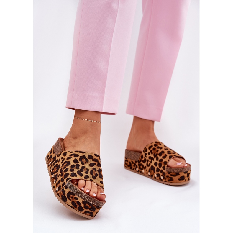 Ženski klip na ogromnoj platformi Eco suede leopard tisak smeđe boje smeđa 2