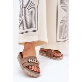 Ženske papuče sa zlatnim detaljima na platformi s kakijem sjajem bež 2