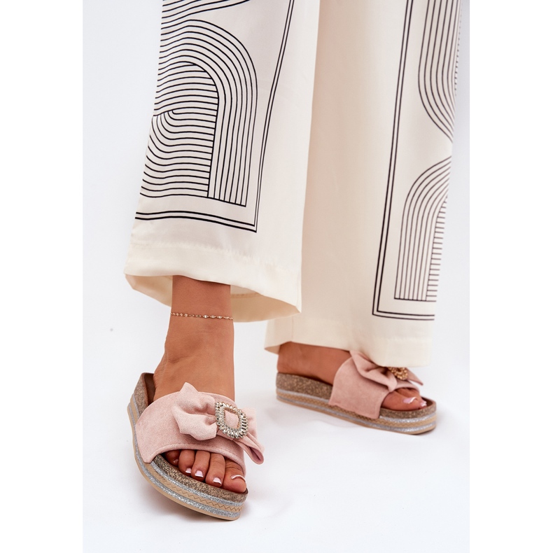 Ženski klip na platformi s lukom i ukrasnim broševima ružičastim ružičasta 2