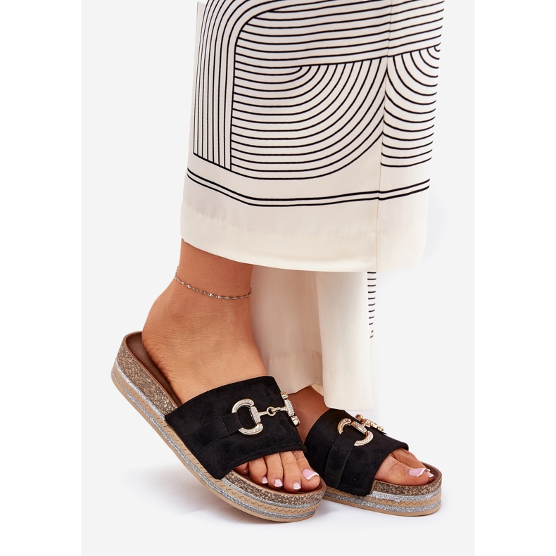 Ženski klip na platformi sa zlatnim ukrasom i brokatom crnom 1