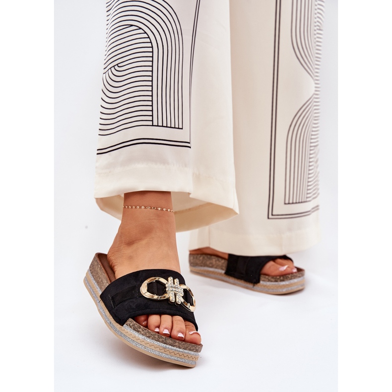 Ženski klip na platformi sa sjajnim i zlatnim ukrasom crne boje crno 2