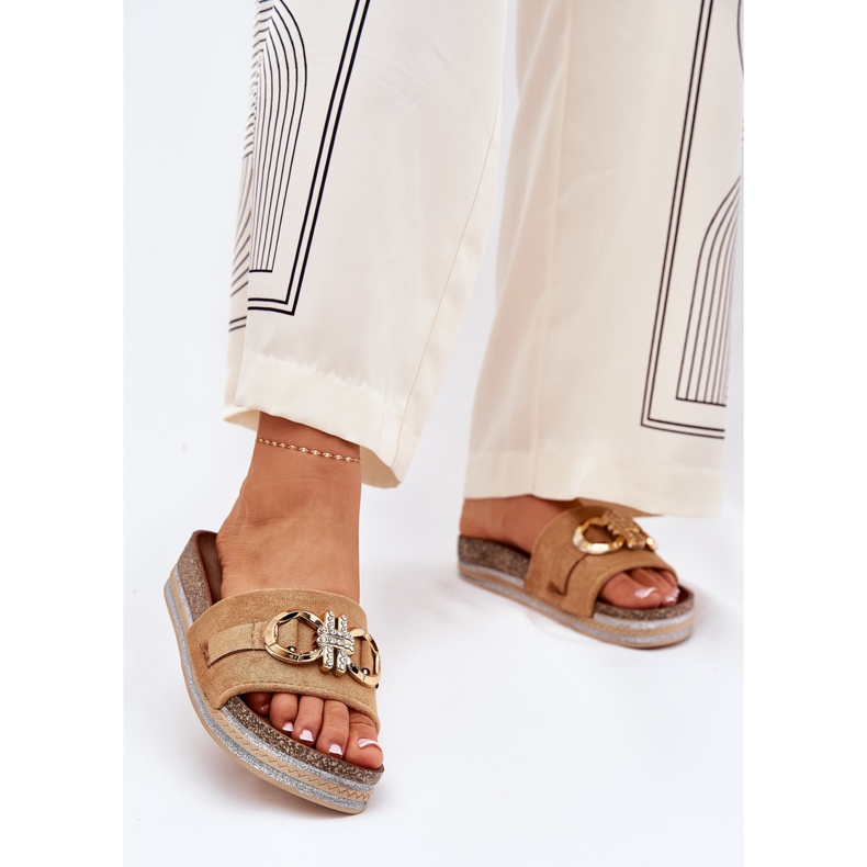 Ženski klip na platformi sa sjajem i zlatnom dekoracijom deva smeđa 2