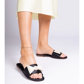 Crni saten flip lebde s lukom u biserima crna 1