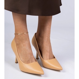 Smeđe klasične pumpe na visokoj petici s visokom petom smeđa 1