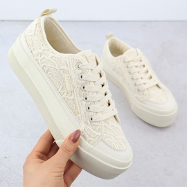 Big Star Niske ženske tenisice s čipkastim beige velikom zvijezdom rr274746 bež 1