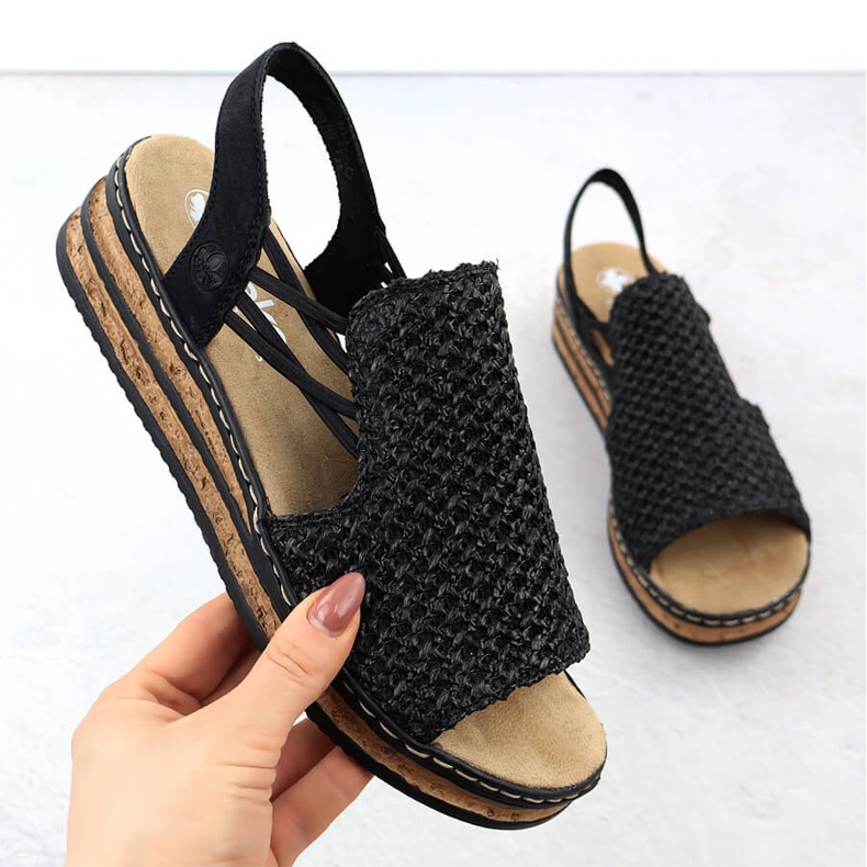 Ženske sandale na Wedgets Black Rieker 62941-00 crno 1