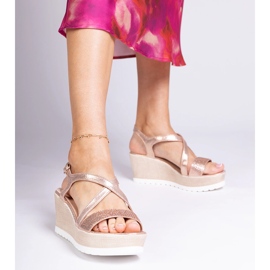 Sandale za klinove šampanjca s cirkonima zlatni 1