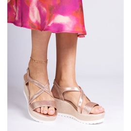 Sandale za klinove šampanjca s cirkonima zlatni 2