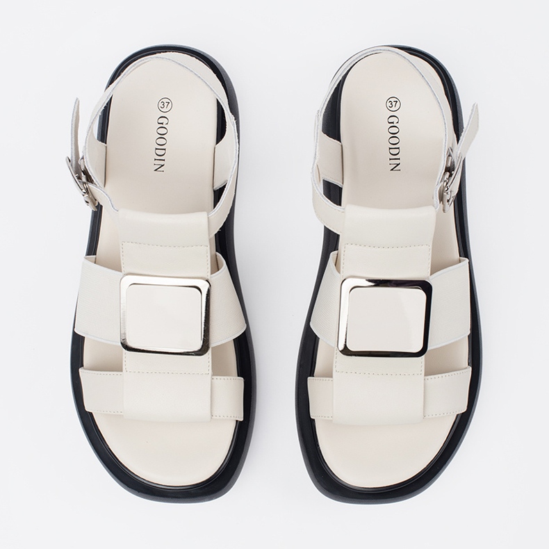 Goodin Light -Beige kožne elegantne sandale na platformi bež 1