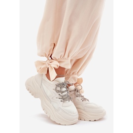 Ženske tenisice na ukrasnoj platformi bež vezanje 1