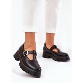 Ženske cipele s kopčom na platformi i ravne potpetice crne crno 2