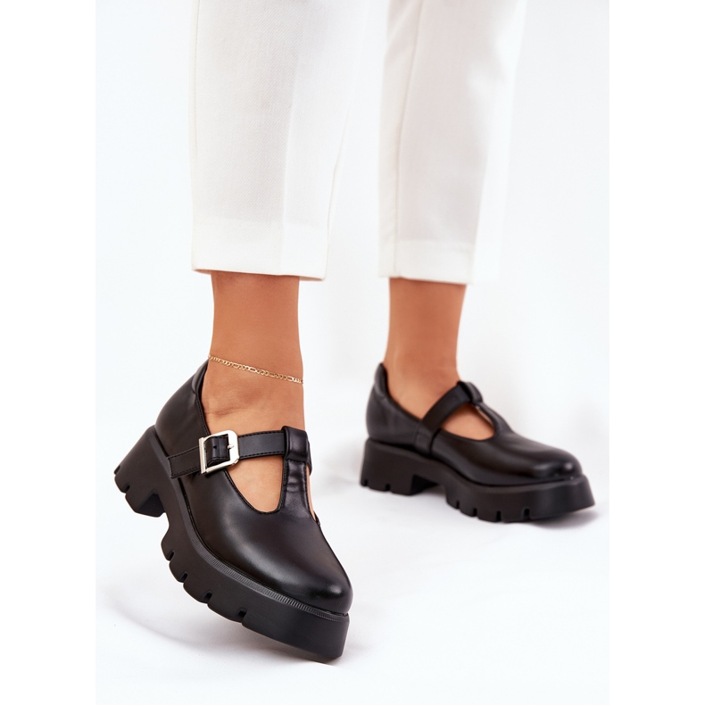 Ženske cipele s kopčom na platformi i ravne potpetice crne crno 2