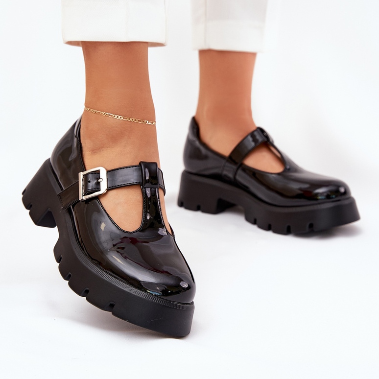 Oslikane ženske cipele s stezaljkom na platformi i ravnim potpeticama crne crno 2