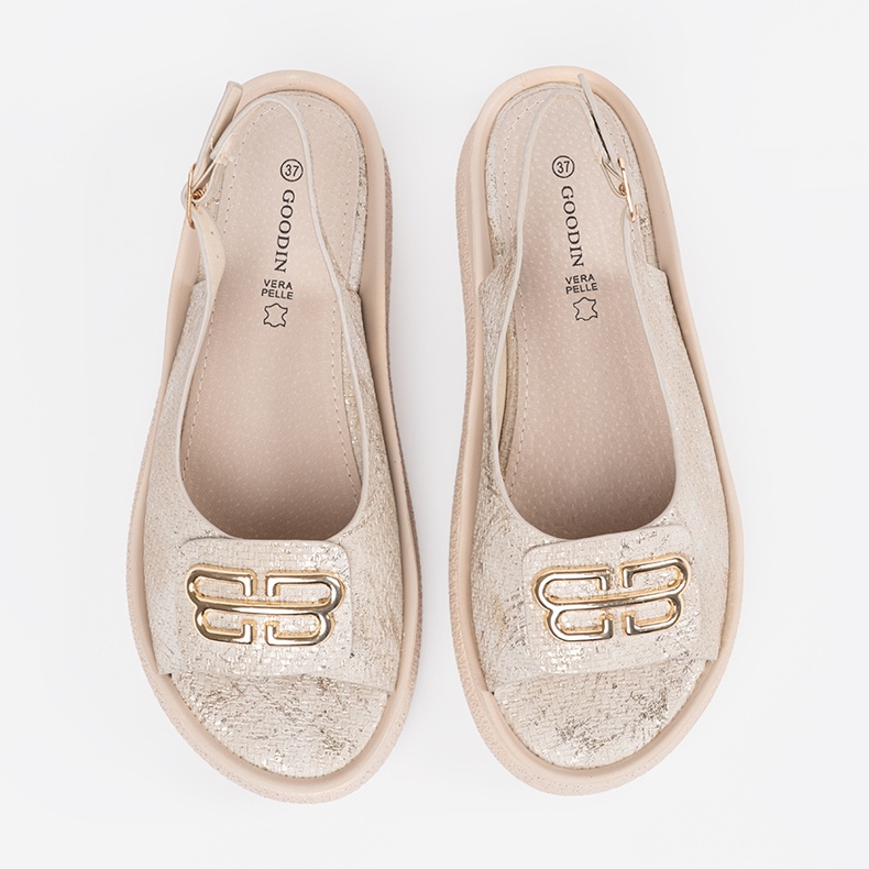 Goodin Ravne sandale s taupe ukrasom bež 2