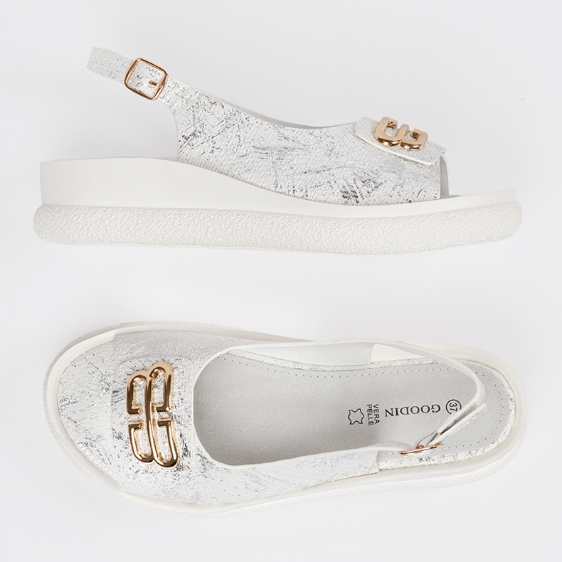 Goodin Ravne sandale bijele s ukrasom bijela 2