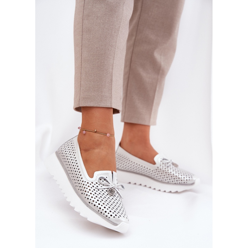 S.Barski Kožne otvorene ženske cipele izrađene od prirodne kože LR51-631 Silver srebro 2