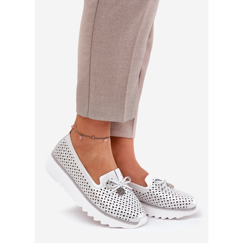 S.Barski Kožne otvorene ženske cipele izrađene od prirodne kože LR51-631 Silver srebro 1