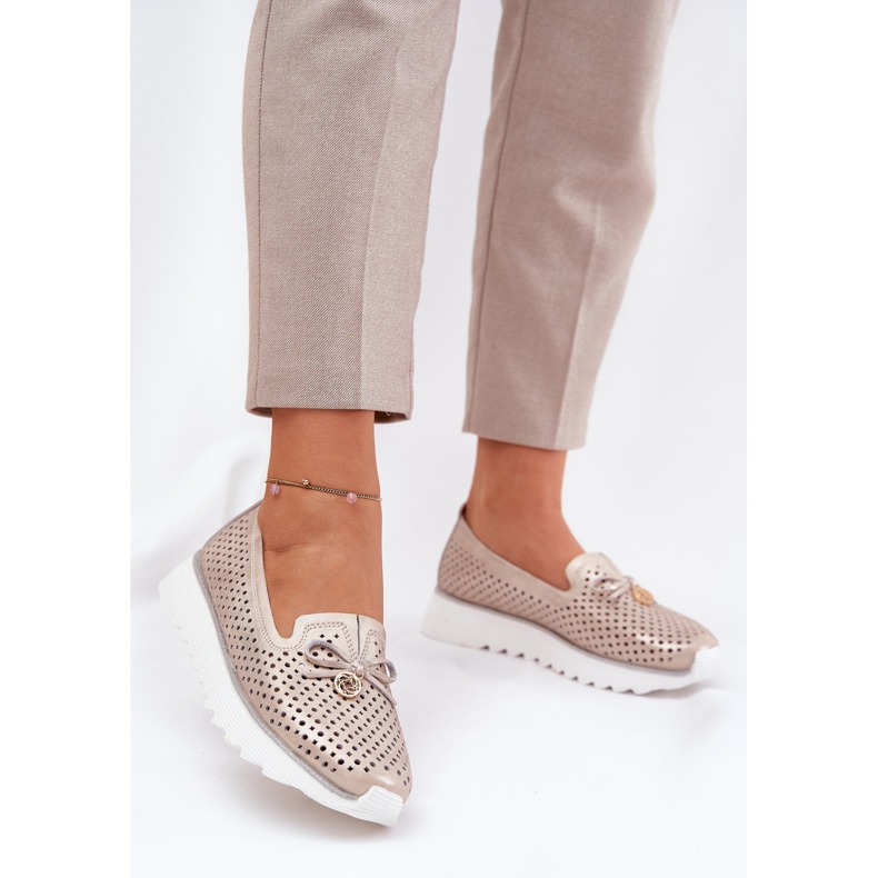 S.Barski Kožne otvorene ženske cipele izrađene od prirodne kože LR51-631 PLN zlatni 2