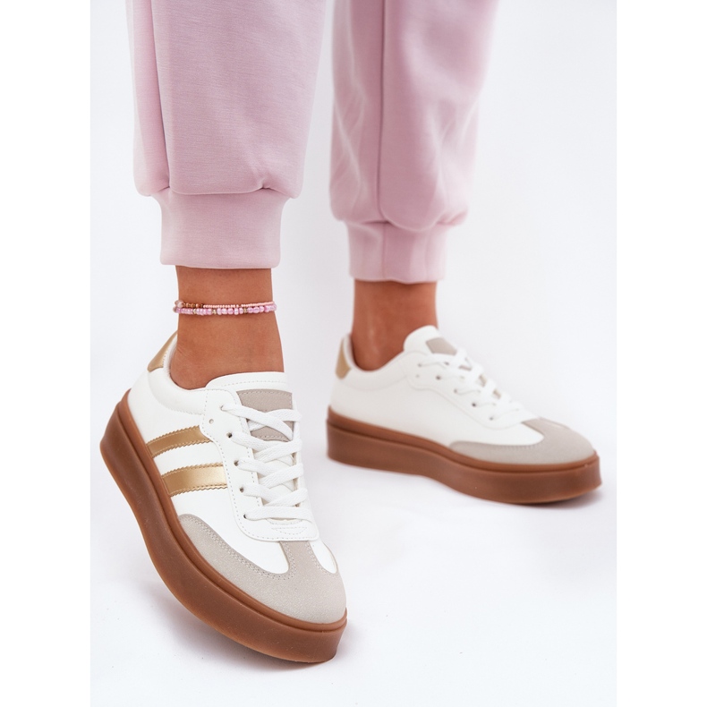 Evento Ženske tenisice na platformi s eko kožom bijelom i zlatnom bijela 2