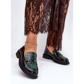 Oslikane Vinceza ženske kože Moccasins 91125 Green-Black crno 2