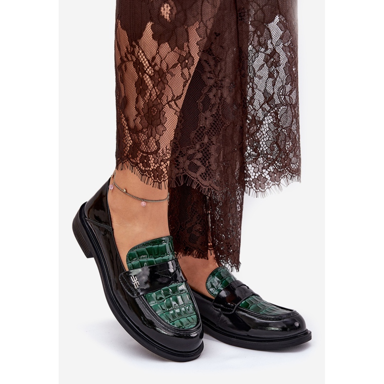 Oslikane Vinceza ženske kože Moccasins 91125 Green-Black crna 1
