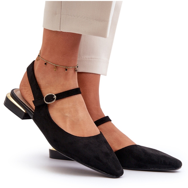 Ženske balerinke na niske pete s otvorenom petom Sergio Leone SK831 crne crna 4