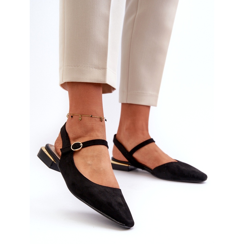 Ženske balerinke na niske pete s otvorenom petom Sergio Leone SK831 crne crno 2