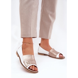 Kožne elegantne balerine s golim prstima Zazoo 1865 bijelo i zlato bijela 2