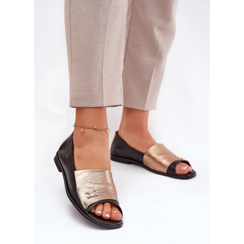 Kožne elegantne balerine s golim prstima Zazoo 1865 zlatno-crno crna 2