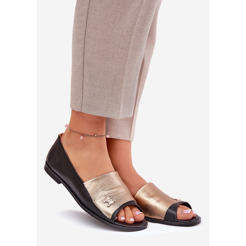 Kožne elegantne balerine s golim prstima Zazoo 1865 zlatno-crno crna 1