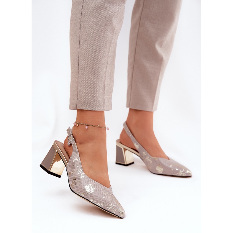 Ženske kožne sandale na stupu s alatima s visokim nosom Vinceza 66733 Zlato i srebro 2